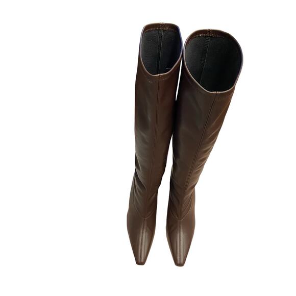 Ammonde Atelier Magda Leather Heeled Boot Knee High Pointed Toe Dark Oat Size 40 - Picture 6 of 16